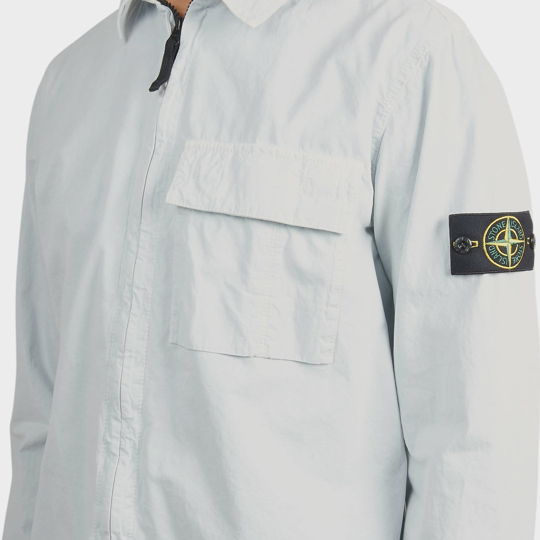 Stone Island Brushed Organic Cotton Canvas Overshirt In Sky Blue
