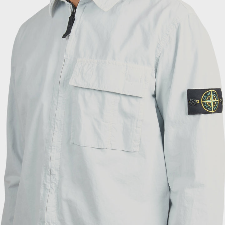 Stone Island Brushed Organic Cotton Canvas Overshirt In Sky Blue
