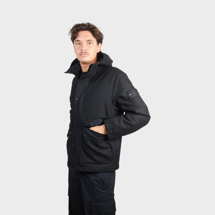 Stone Island Wool Nylon Flannel Ghost Jacket I Sort
