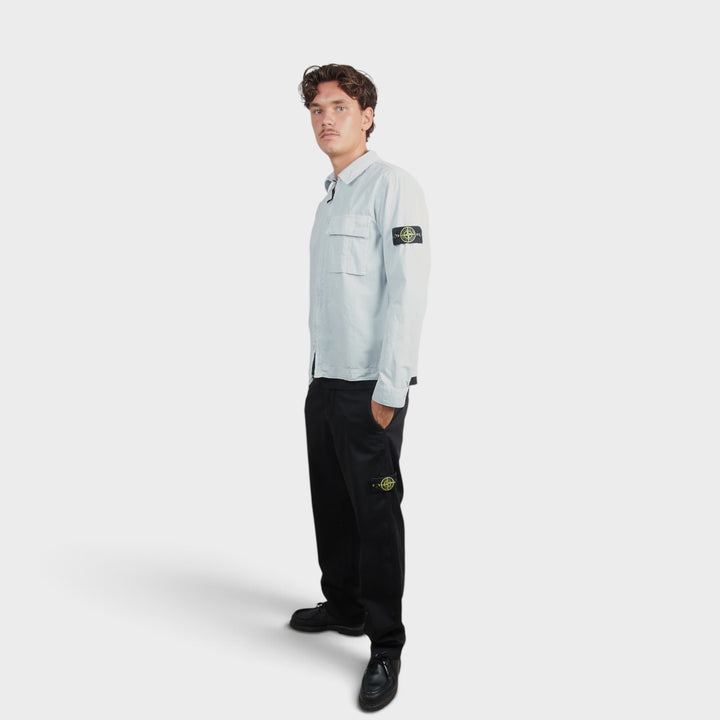 Stone Island Brushed Organic Cotton Canvas Overshirt In Sky Blue