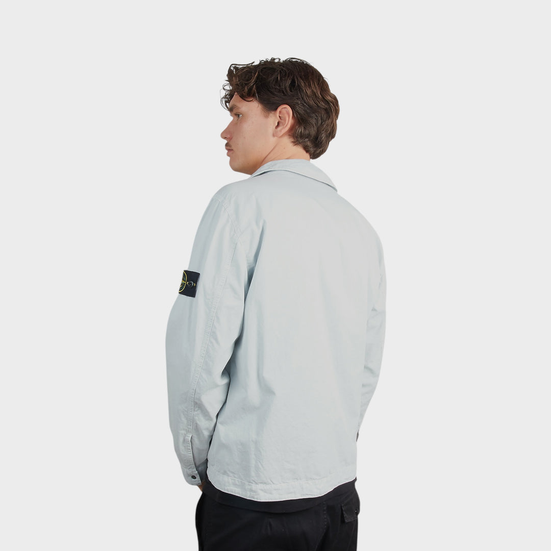 Stone Island Brushed Organic Cotton Canvas Overshirt In Sky Blue