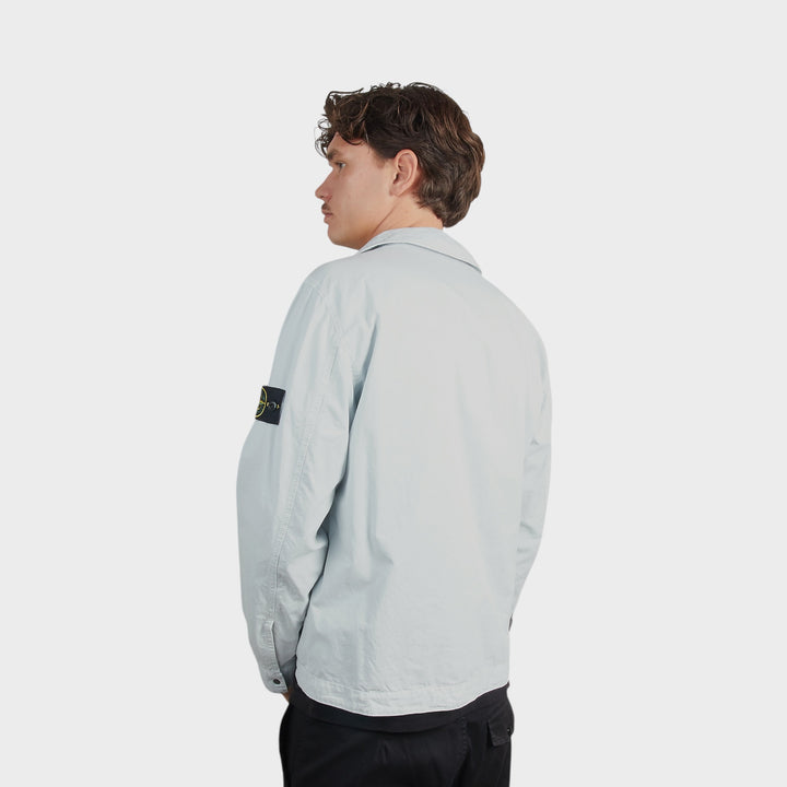 Stone Island Brushed Organic Cotton Canvas Overshirt In Sky Blue