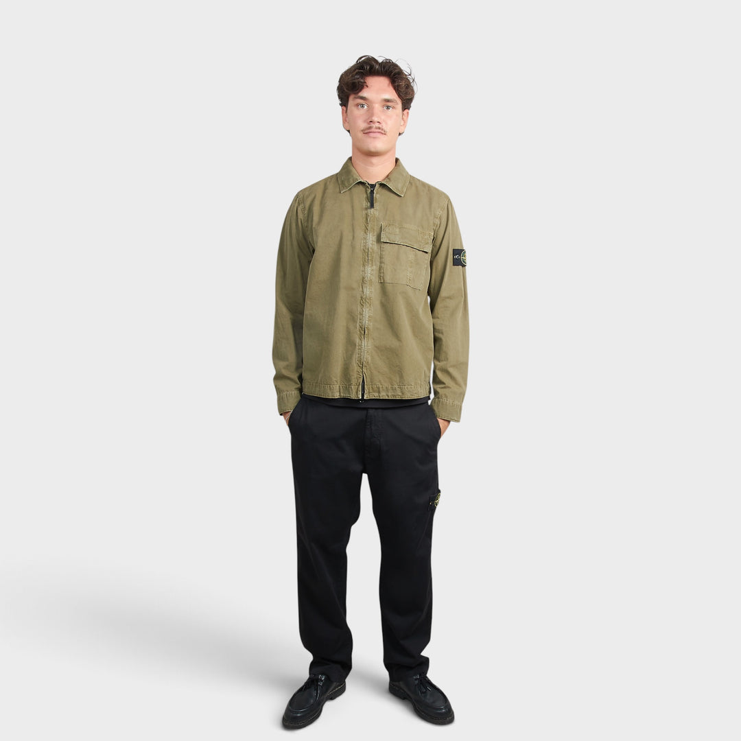 Stone Island Brushed Organic Cotton Canvas Overshirt In Olive