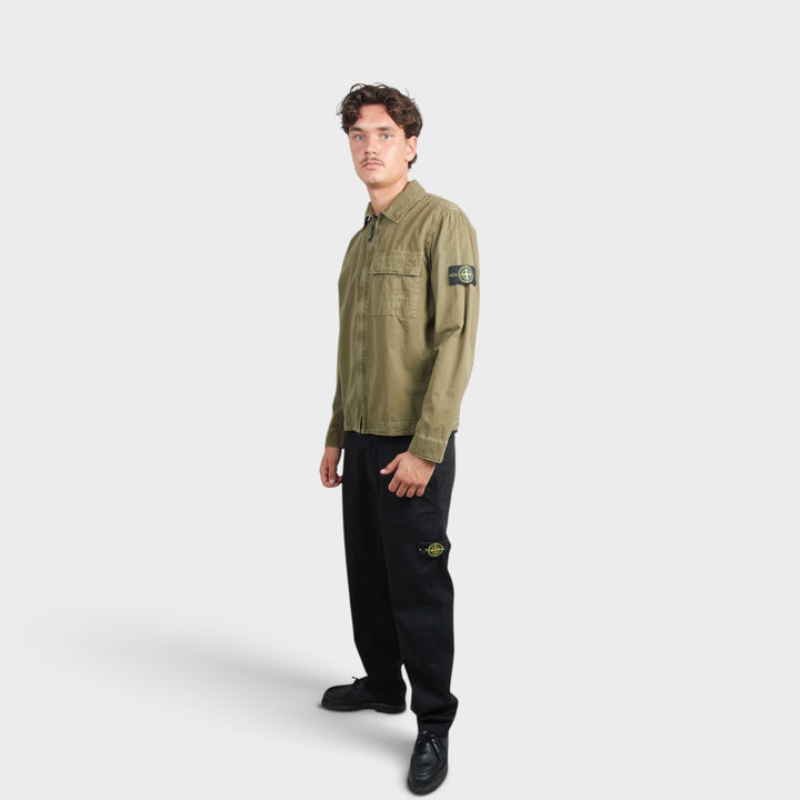 Stone Island Brushed Organic Cotton Canvas Overshirt In Olive