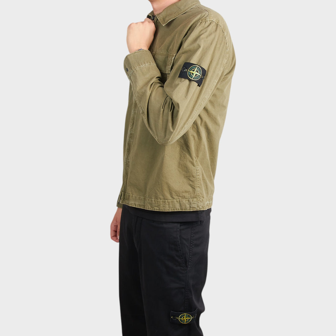 Stone Island Brushed Organic Cotton Canvas Overshirt In Olive
