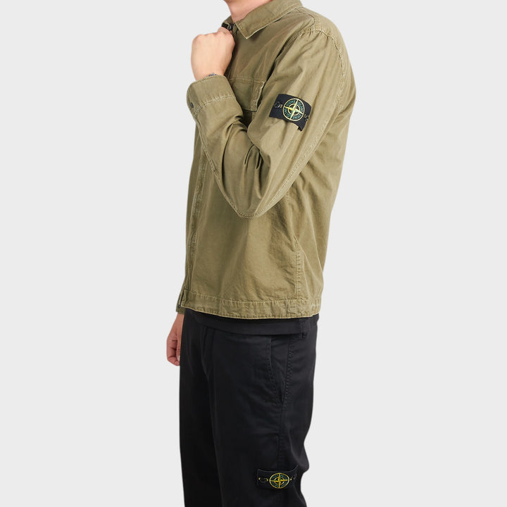 Stone Island Brushed Organic Cotton Canvas Overshirt In Olive