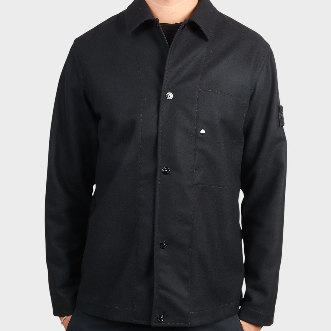 Stone Island Ghost Wool Nylon Flannel Overshirt I Sort