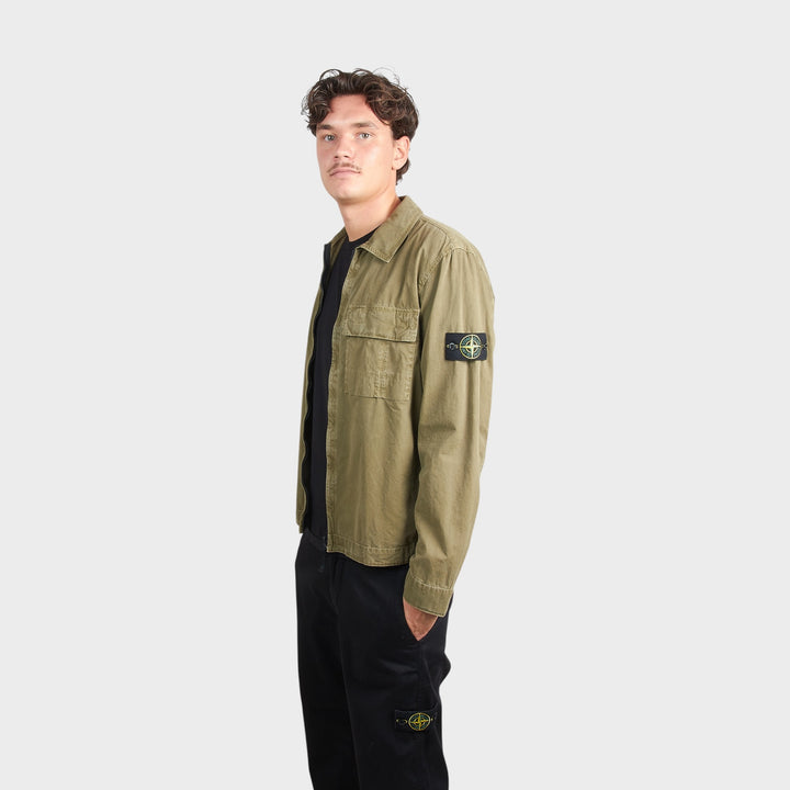 Stone Island Brushed Organic Cotton Canvas Overshirt In Olive