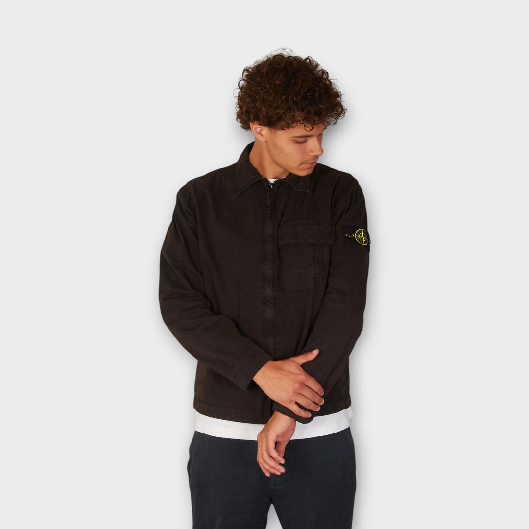 Stone Island Brushed Organic Cotton Canvas Overshirt I Black