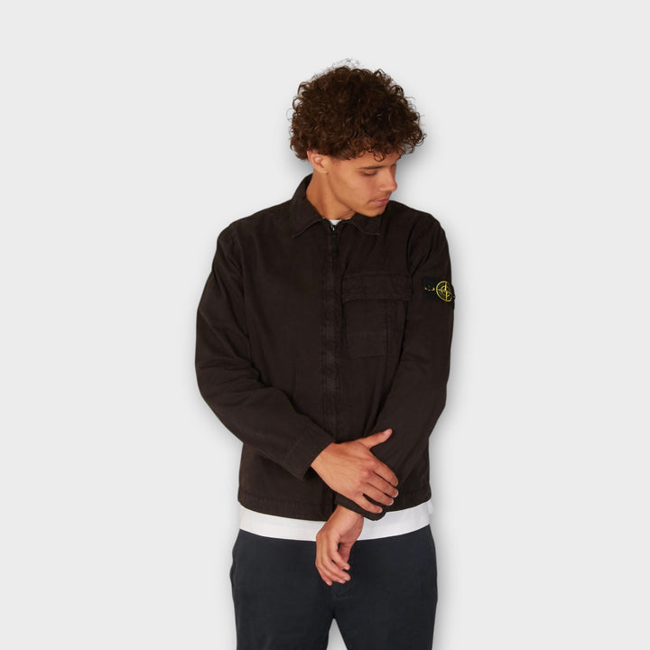 Stone Island Brushed Organic Cotton Canvas Overshirt I Black