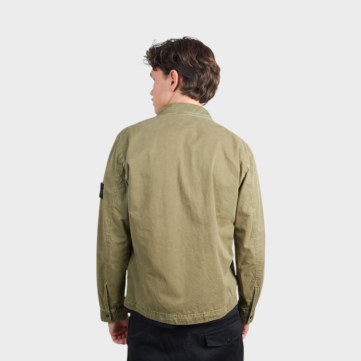 Stone Island Brushed Organic Cotton Canvas Overshirt In Olive