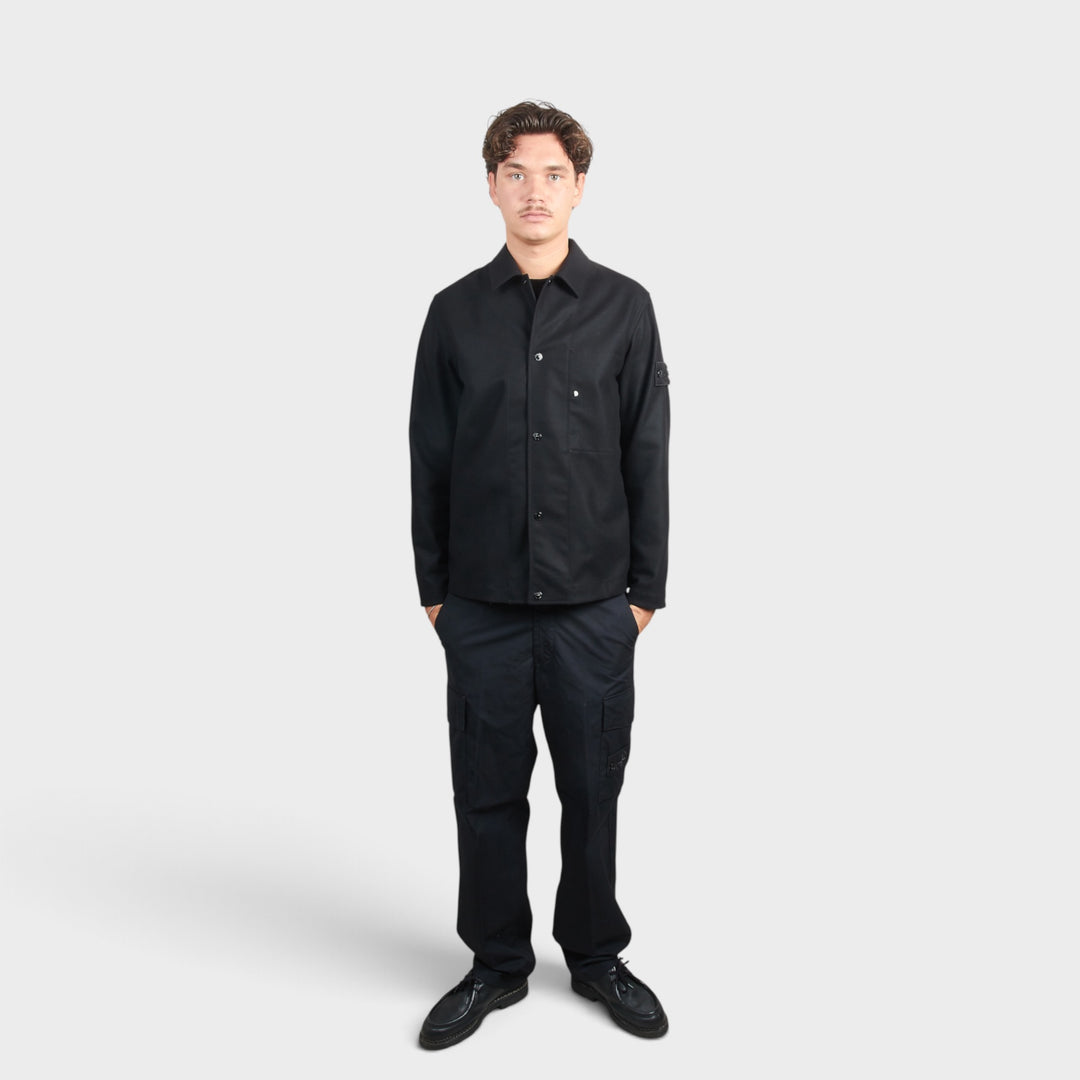Stone Island Ghost Wool Nylon Flannel Overshirt I Sort