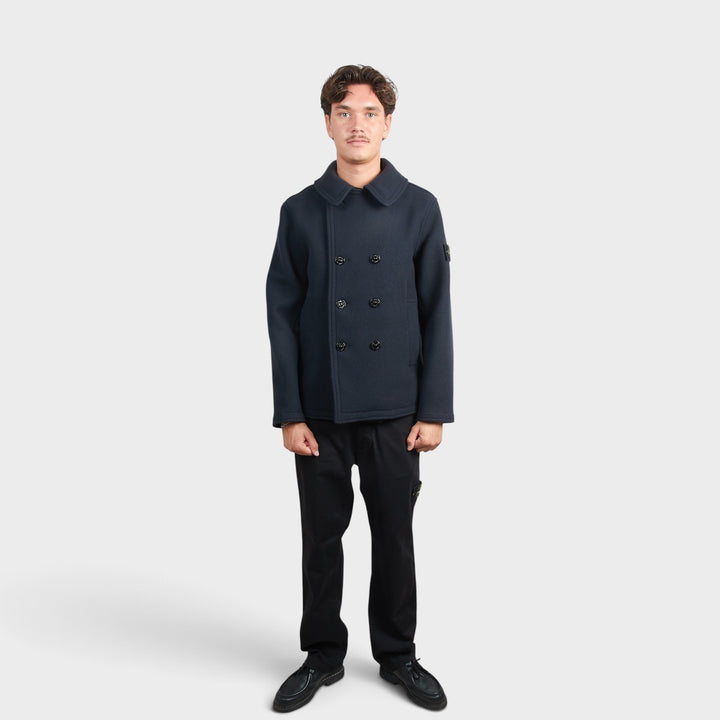 Stone Island Heavy Melton Button Jakke I Navy