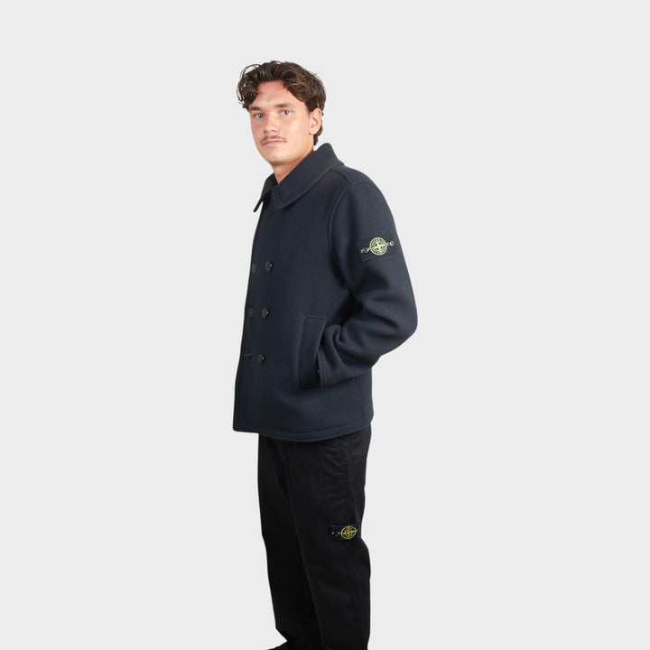 Stone Island Heavy Melton Button Jakke I Navy