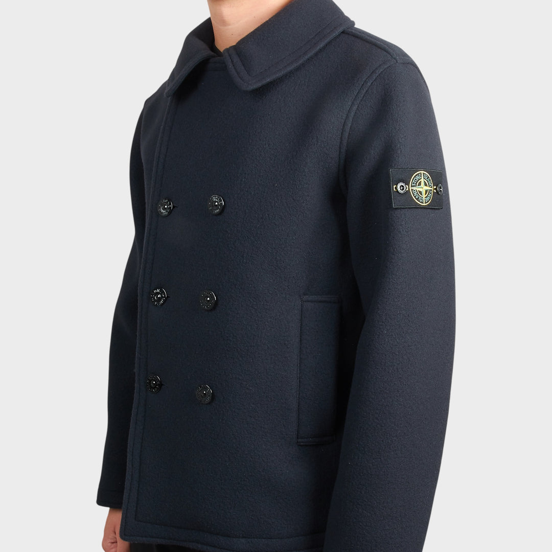 Stone Island Heavy Melton Button Jakke I Navy