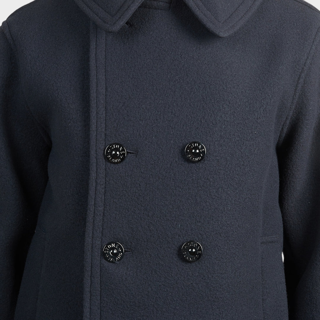 Stone Island Heavy Melton Button Jakke I Navy