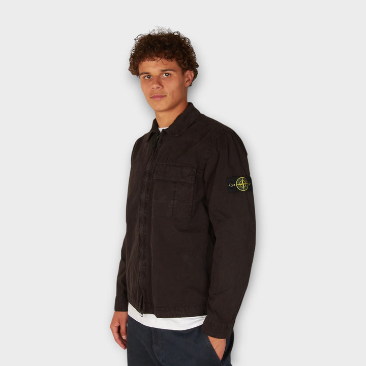Stone Island Brushed Organic Cotton Canvas Overshirt I Black