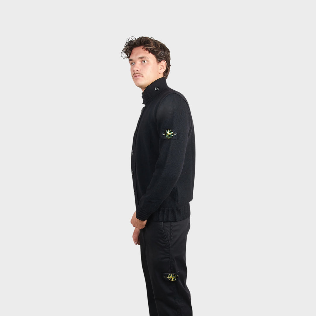 Stone Island Lambswool Button-up Sweater I Sort