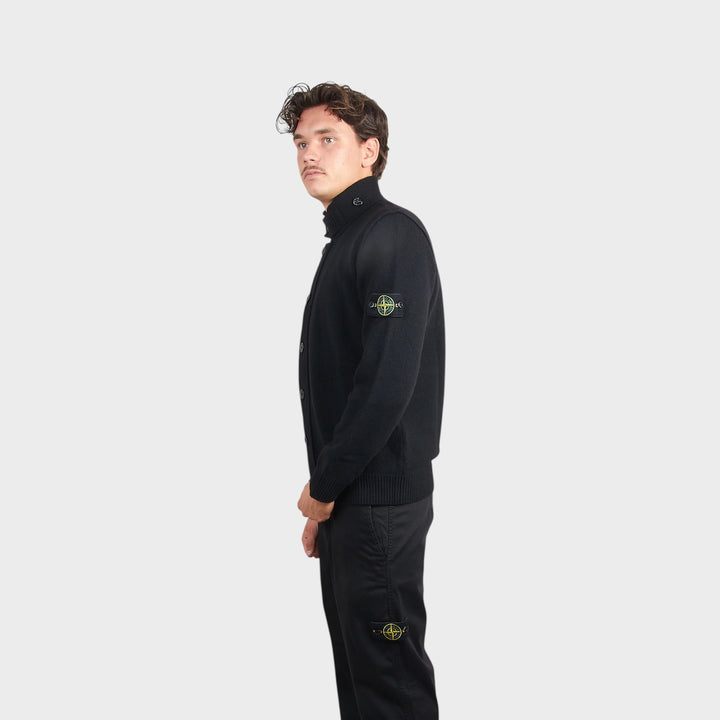 Stone Island Lambswool Button-up Sweater I Sort