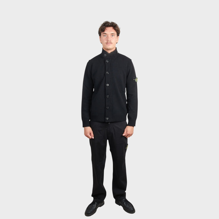 Stone Island Lambswool Button-up Sweater I Sort