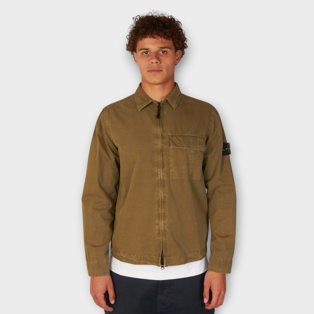 Stone Island Mercerised Organic Cotton Ripstop Overshirt I Olive