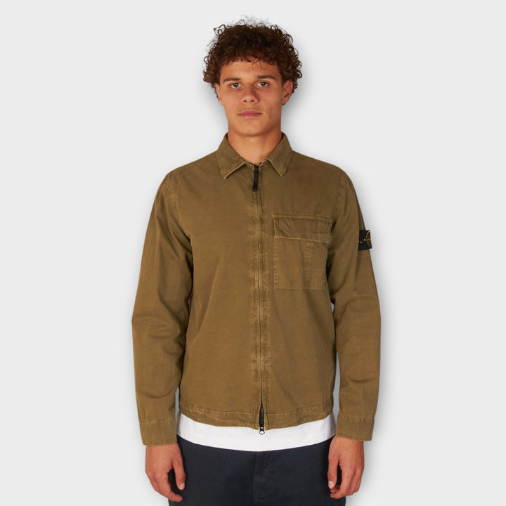 Stone Island Mercerised Organic Cotton Ripstop Overshirt I Olive