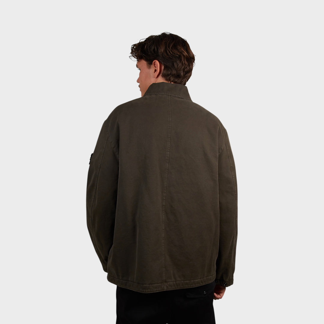 Stone Island Cotton Panama "OLD" Effect  Padded Coach Jakke I Coal Grey