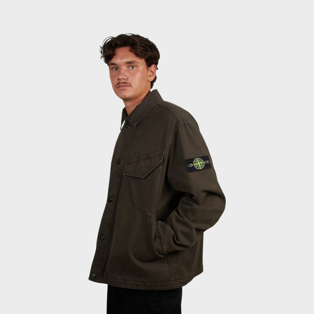 Stone Island Cotton Panama "OLD" Effect  Padded Coach Jakke I Coal Grey