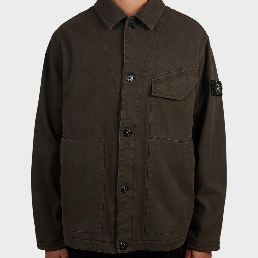 Stone Island Cotton Panama "OLD" Effect  Padded Coach Jakke I Coal Grey