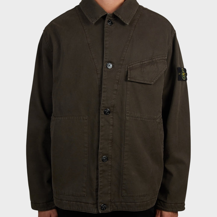 Stone Island Cotton Panama "OLD" Effect  Padded Coach Jakke I Coal Grey