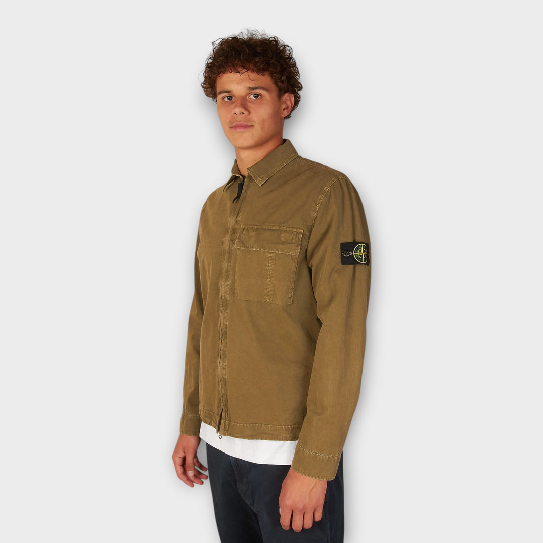 Stone Island Mercerised Organic Cotton Ripstop Overshirt I Olive