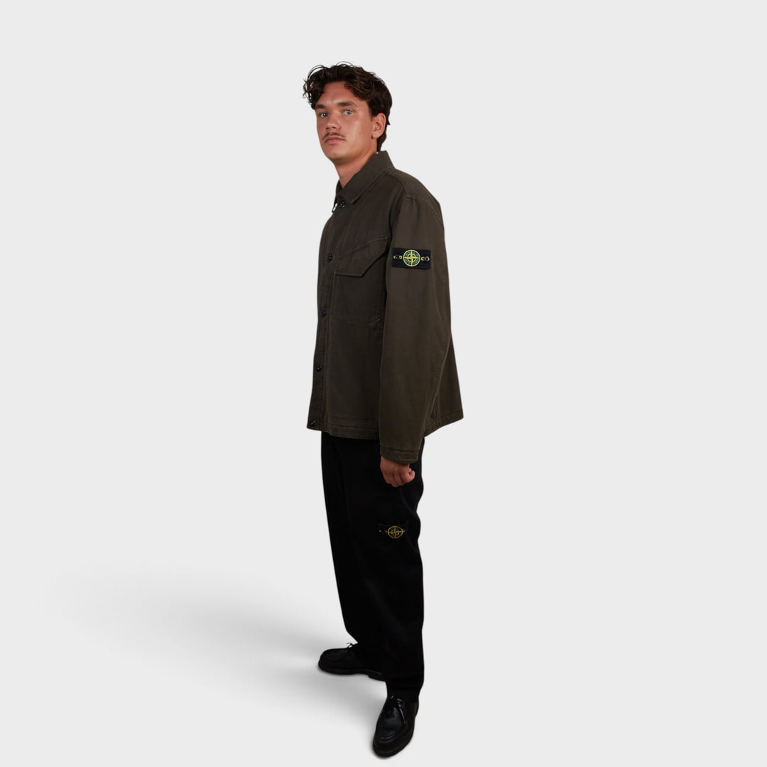 Stone Island Cotton Panama "OLD" Effect  Padded Coach Jakke I Coal Grey