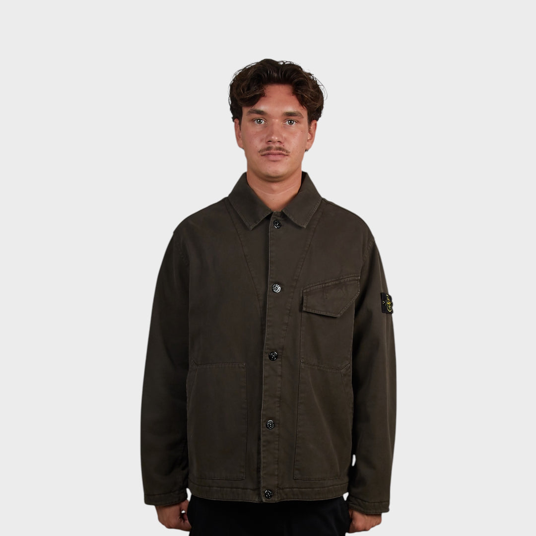 Stone Island Cotton Panama "OLD" Effect  Padded Coach Jakke I Coal Grey