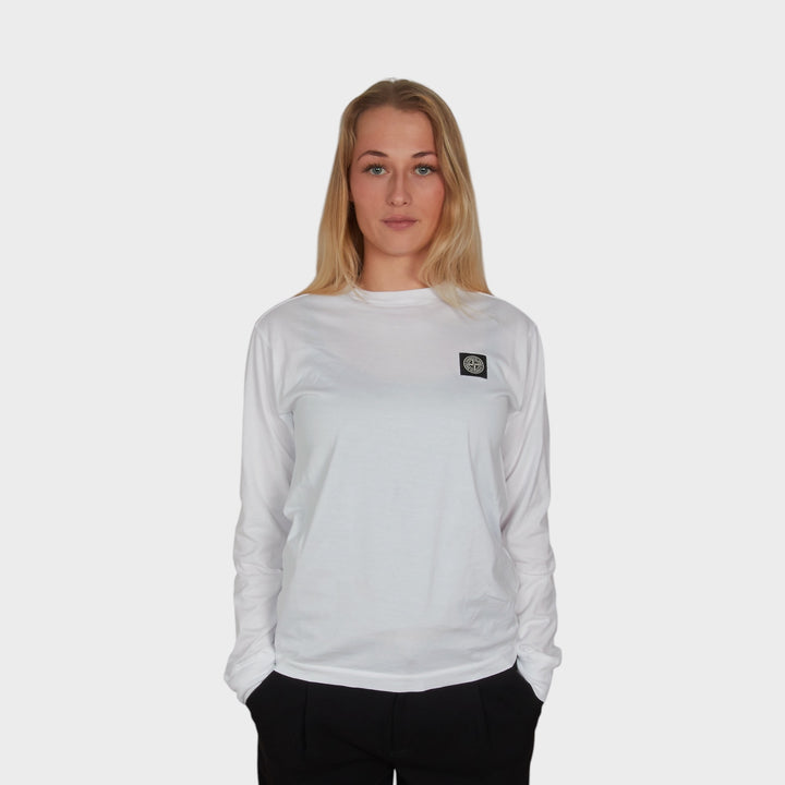 Stone Island Compass Patch Jersey Langærmet I Hvid