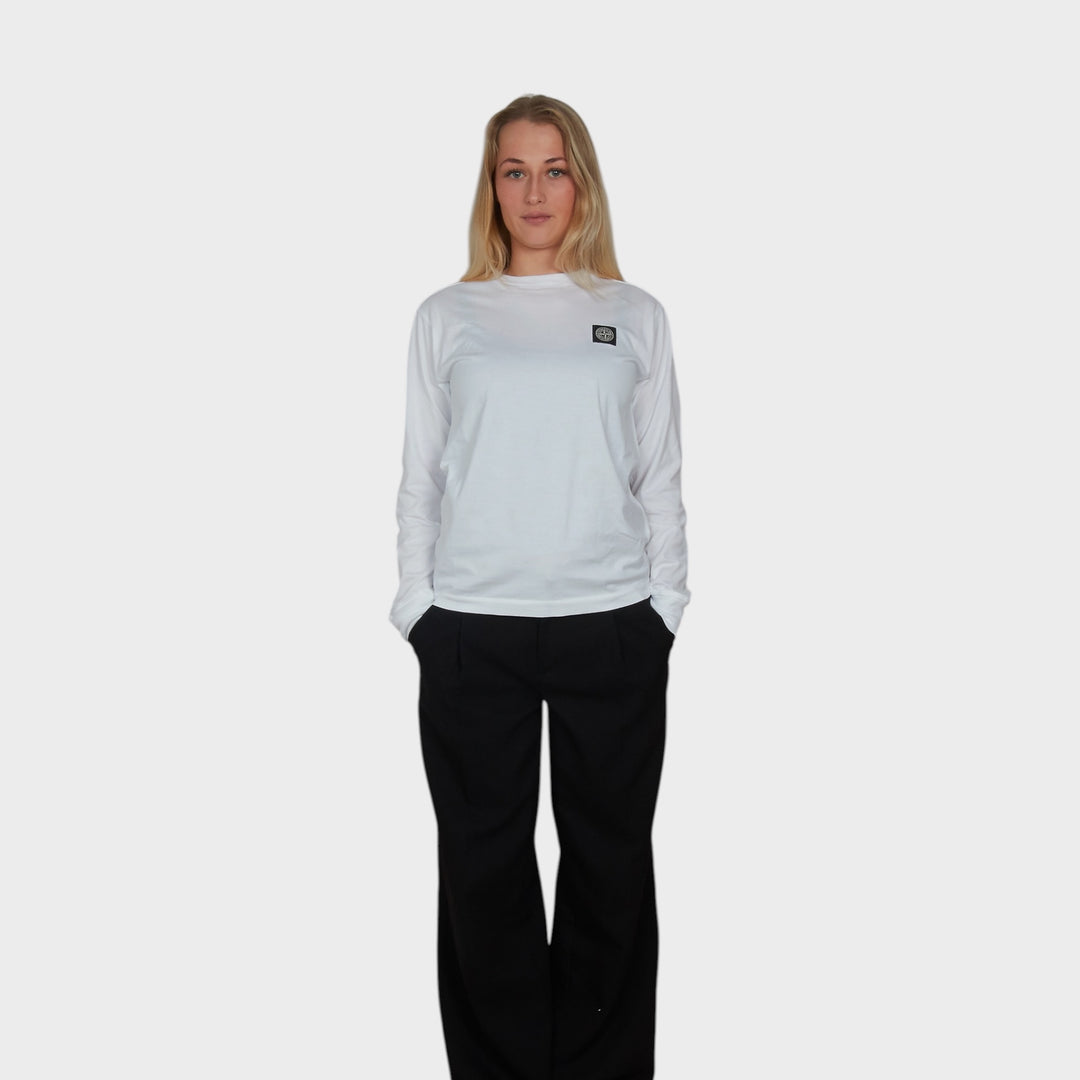 Stone Island Compass Patch Jersey Langærmet I Hvid