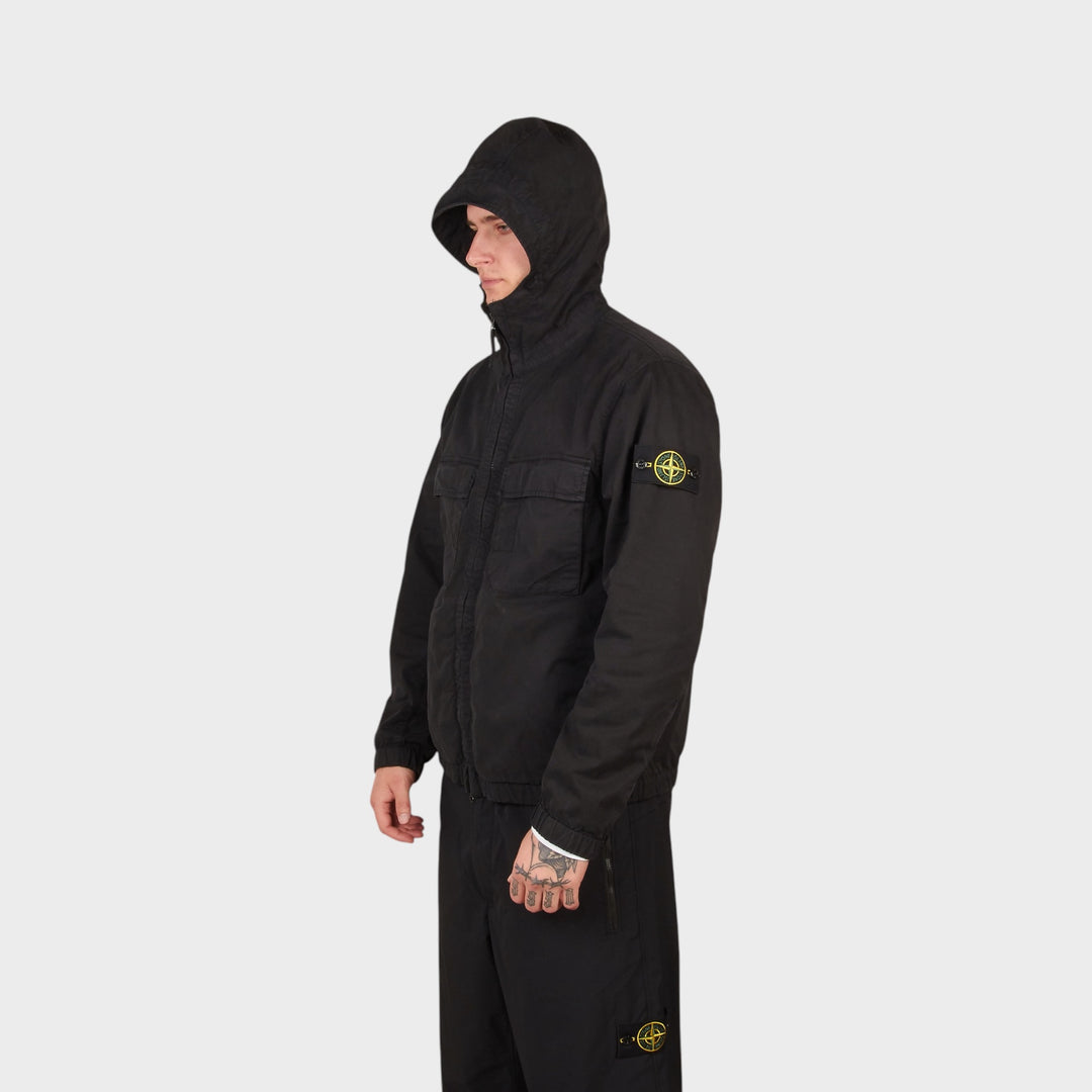 Stone Island Organic Cotton Twill Hooded Jacket I Black