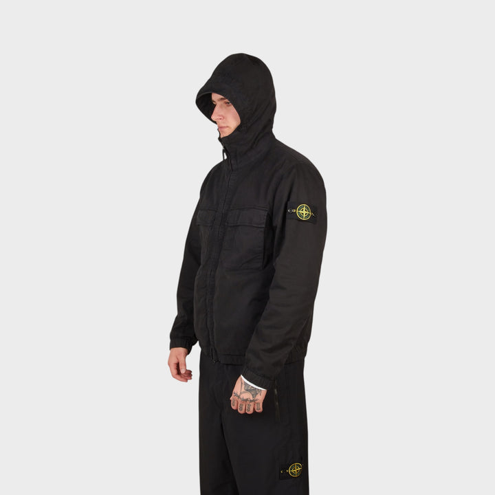 Stone Island Organic Cotton Twill Hooded Jacket I Black