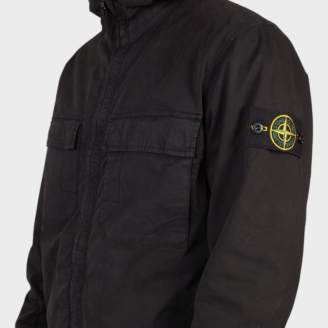 Stone Island Organic Cotton Twill Hooded Jacket I Black