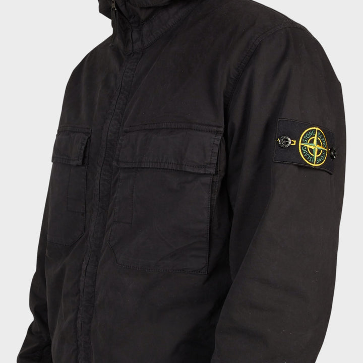 Stone Island Organic Cotton Twill Hooded Jacket I Black