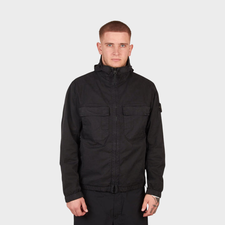 Stone Island Organic Cotton Twill Hooded Jacket I Black