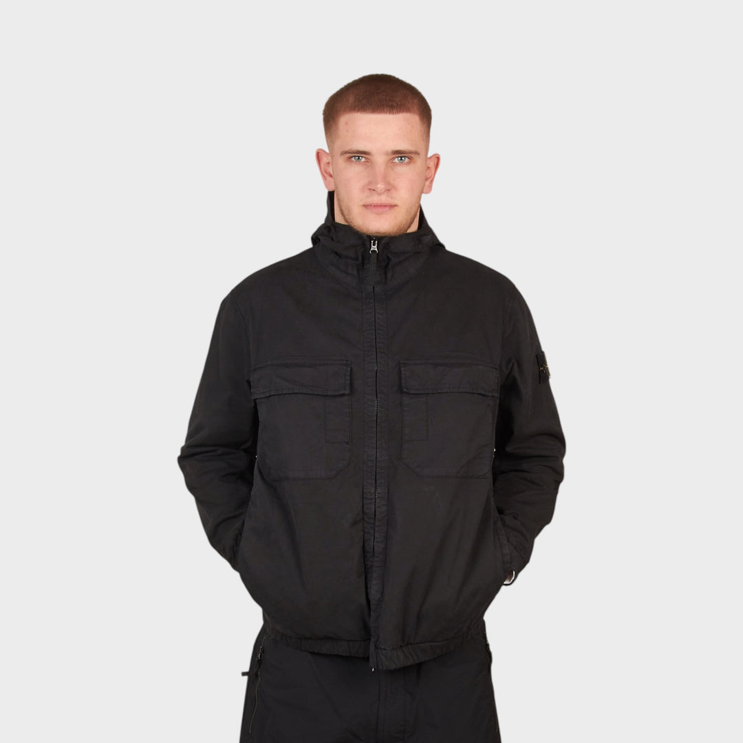 Stone Island Organic Cotton Twill Hooded Jacket I Black
