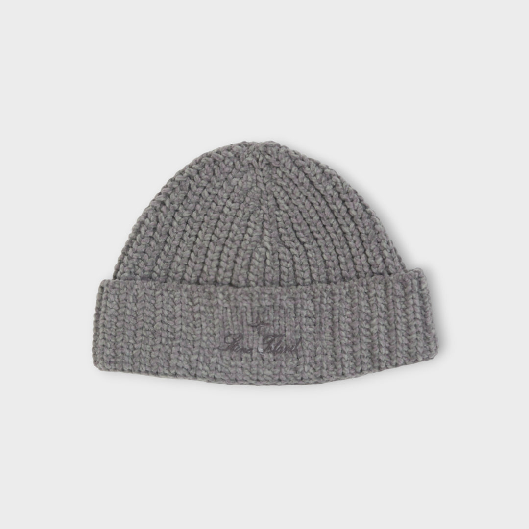 Stone Island Script Logo Embroidery Beanie I Grå