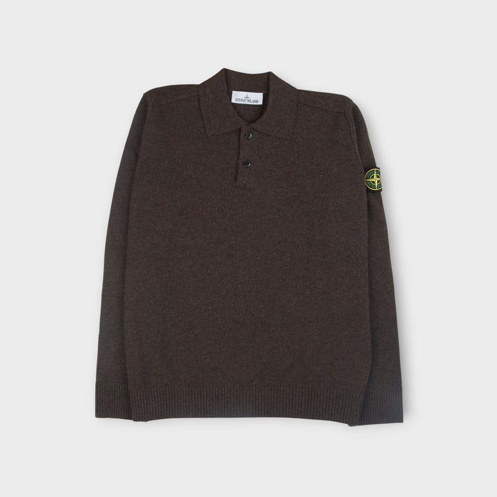 Stone Island Polo Sweater in Light RWS Geelong Wool I Lead Grey Melange