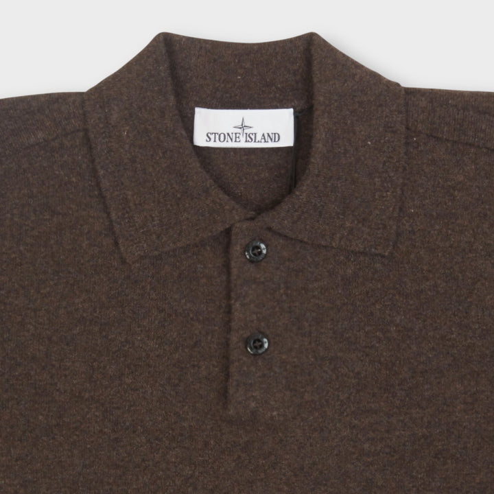 Stone Island Polo Sweater in Light RWS Geelong Wool I Lead Grey Melange