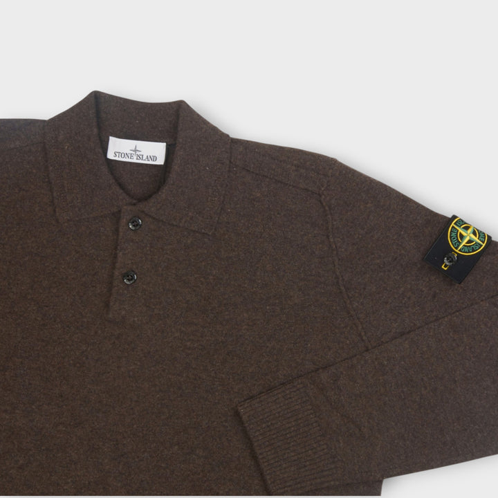 Stone Island Polo Sweater in Light RWS Geelong Wool I Lead Grey Melange