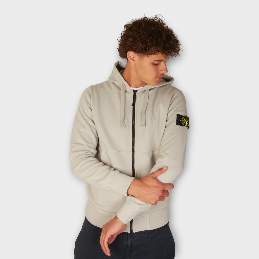 Stone Island Organic Cotton Zip Hoodie I Light Grey