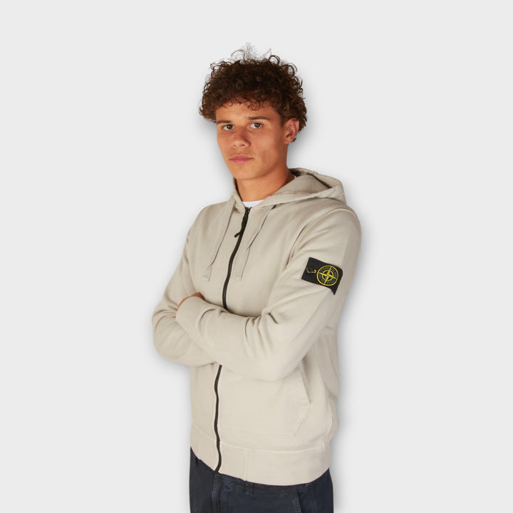 Stone Island Organic Cotton Zip Hoodie I Light Grey