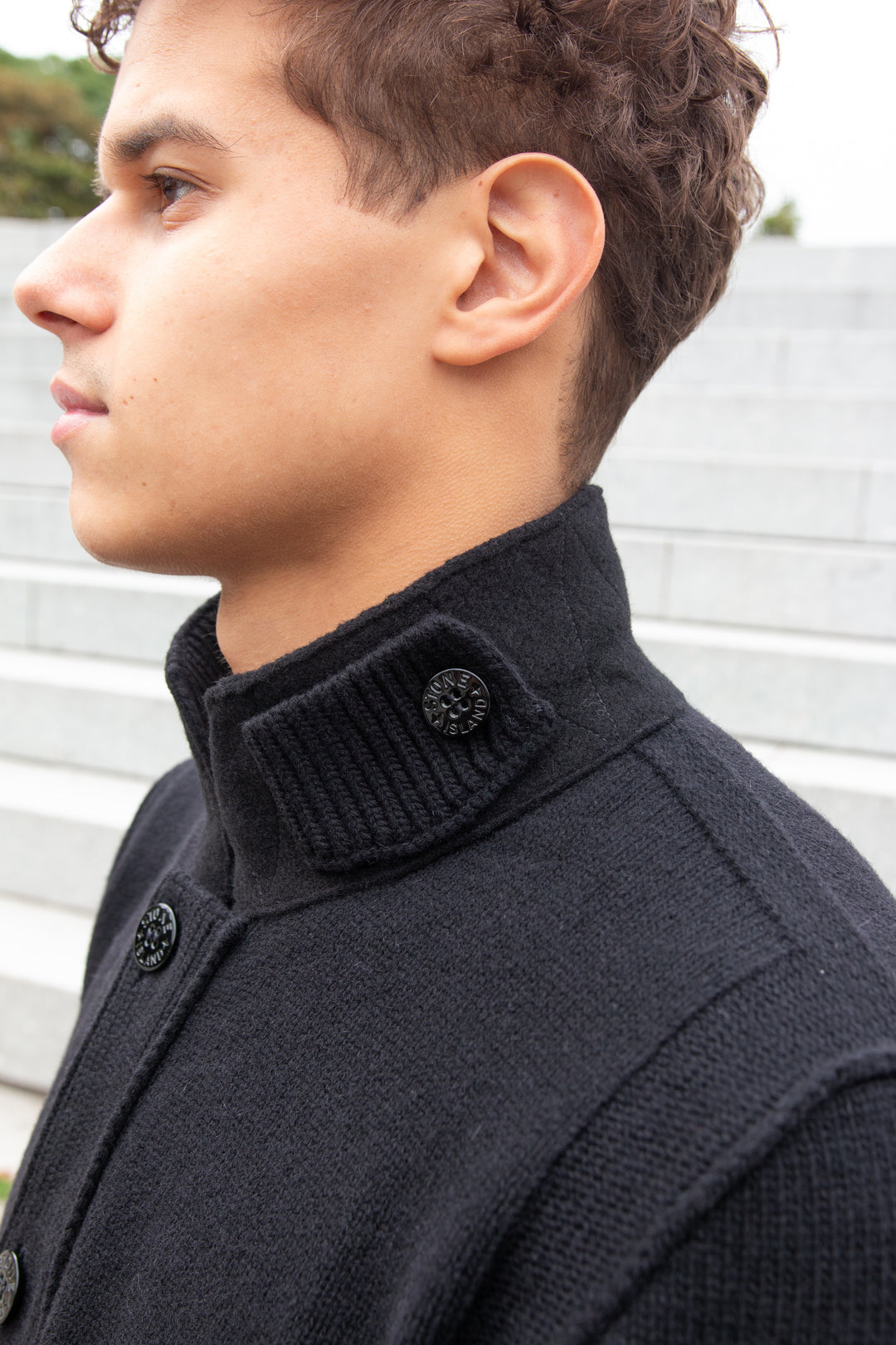 Stone Island Lambswool Button-up Sweater I Sort