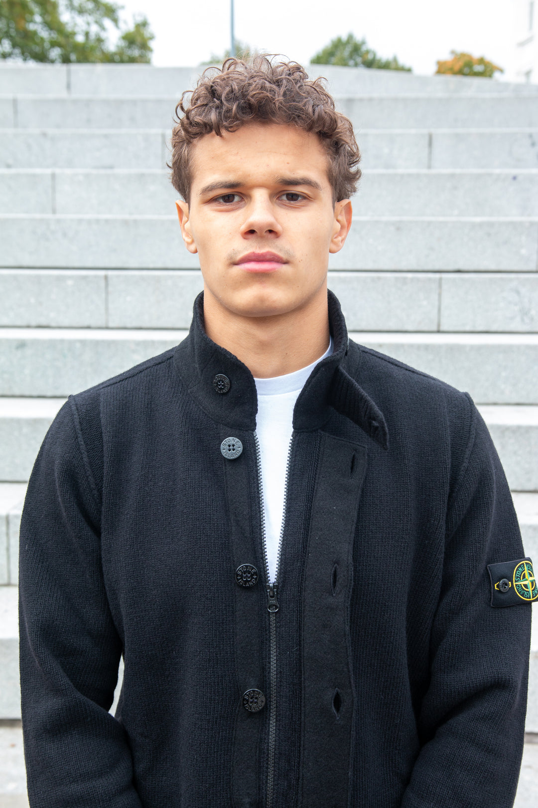 Stone Island Lambswool Button-up Sweater I Sort