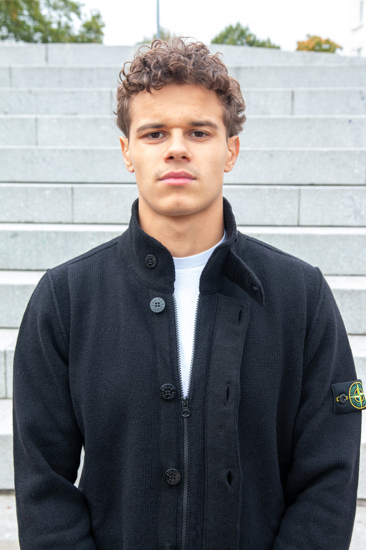 Stone Island Lambswool Button-up Sweater I Sort